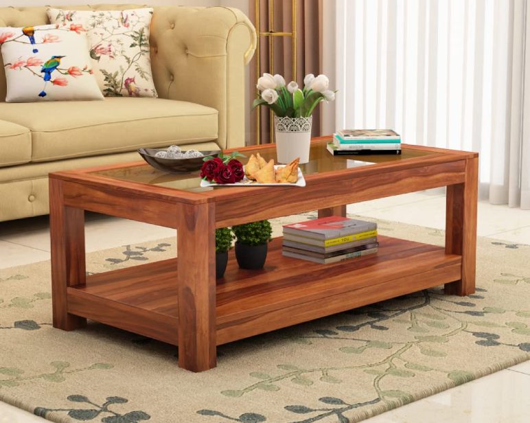 Wood and Glass Coffee Table With Storage